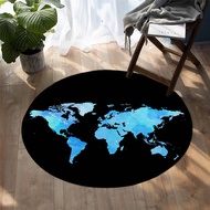 World Map Living Room Round Rug Vivid Printed Chair Area Floor Mat Blue Children Floor Mat Bedroom G
