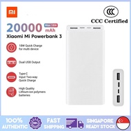 【CCC Certification】Xiaomi Power Bank 20000mAh Fast Charging QC Type C Dual USB Port 18W - White