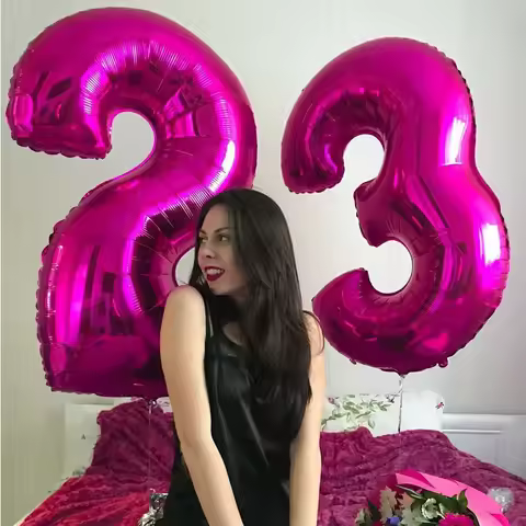 Giant Pink Rose Number Balloons Mylar Foil Large Number 10 11 16 30 40 50 60 Helium Balloon Birthday