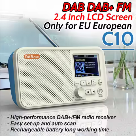 C10 Digital DAB/DAB Plus FM Bluetooth Radio with 2.4inch Color LCD Screen Radio Supports TF Card MP3