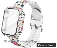 เสือดาวลายพิมพ์ดอกไม้ + สำหรับสายคาด Apple Watch 40มม.44มม.พร้อมกระจกเทมเปอร์38มม.42มม.สายนาฬิกาสำหรับ I Watch Series 6 SE 5 4 3 2 1