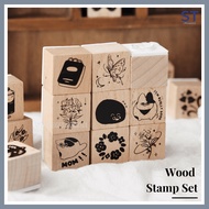 4 PCS/SET Minimalist INS Style Vintage Wooden Chop Stamp Set Planner Decoration Chop Stamps 复古手帐装饰印画