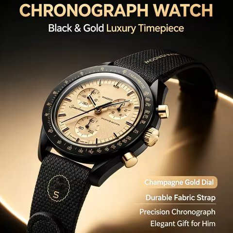 2026 MoonSwatch 1969 Lunar Landing Program Exclusive Limited Edition Black Case Gold Dial Quartz Wat