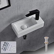 Davivy 14.5'' X 7.3'' Small Bathroom Sink with Pop Up Drain and Installation Kit,Bathroom Corner Sink,Wall Mount Corner Sink,White Vessel Sink,Mini Bathroom Sink,Small Sinks for Tiny Bathrooms