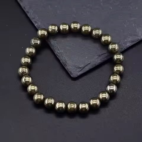 Original Energy Pyrite Beaded Bracelets Men Women Natural Hematite Stone Pyrite Ore Strand Bangle Sl