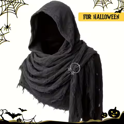 Medieval Cloak Tattered Shawl Scarf with Metal Brooch, Medieval Gothic Halloween Cosplay Costume Uni