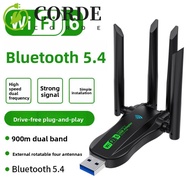 CORDE Dual Band WiFi6 USB Adapter, AX900 Bluetooth 5.4 900Mbps WiFi Dongle, Network Device 4 Antenna