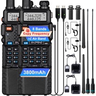 5RX Ham Radio Handheld, 8-Band Receiving, Air Band, Frequency Copy, 3800mAh Rechargeable Walkie Talk