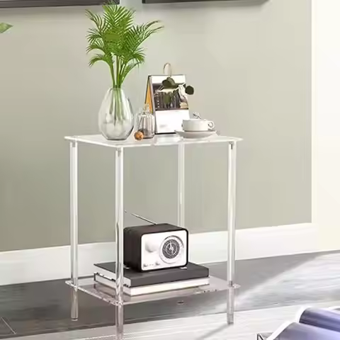 Side Table Transparent Acrylic Tall End Tables for Small Spaces Multi-Functional Organizer Shelf for