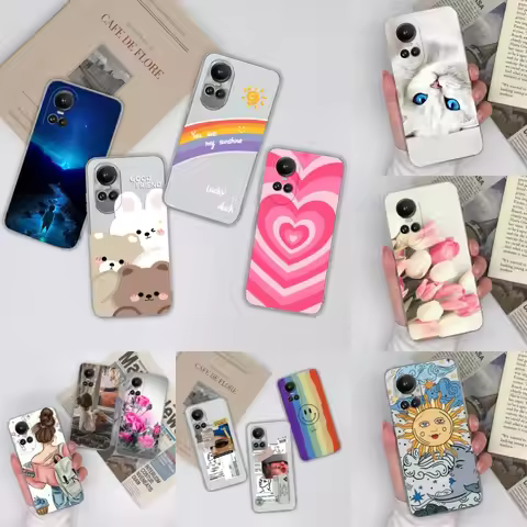 Phone Cases For Oppo Reno10 10 Pro 5G Pretty Flowers Clear Soft Silicone TPU Back Cover Capa For Opp