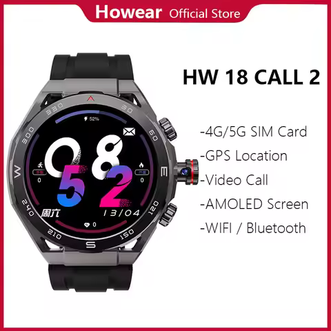 Howear HW18 Call Smart Watch Smartwatch Men 4G 5G SIM Card Slot 2025 Android Play Store 1.43 Inch AM