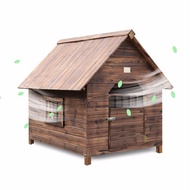 QM🌹Natural Wind Outdoor Solid Wood Dog House Wooden Kennel Rainproof Dog House Indoor Outdoor Dog Cage Balcony Yard Anti