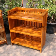 🚛SLK🚛 ชั้นวางของ วางของใช้ในบ้าน งานไม้สัก แบบซี่ 3 ชั้น สีย้อมส้ม desk