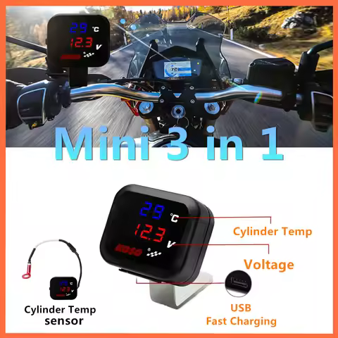 KOSO Cylinder Head Temperature Gauge motorcycle Universal Cylinder Temp Volt Phone USB Charging 3 in
