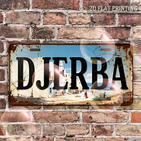 Djerba Tunisia Coastal Town Vintage License Plate Style Aluminum Metal Sign Retro North African Trav
