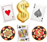 6 Pcs Casino Balloons Kit Fake Money, Poker Ace King Card, Dollar Balloon for Las Vegas Party/Poker 