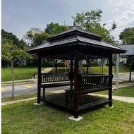 Gazebo 6x7 Double Roof with Seat Kerusi Cengal Wood Pondok Kayu Handmade Outdoor Garden Taman Bunga 