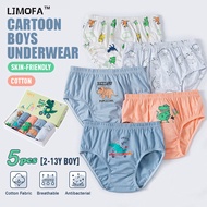 LJMOFA 5 Pcs Kids Underwear for Boys Cotton Dinosaur Pattern Briefs for Baby 2-13 Yrs Old