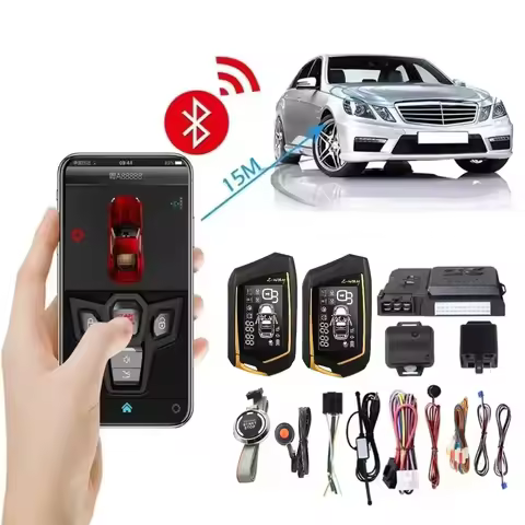 PKE 1500m-LCD Remote +15m-BT APP Control 2-Way Car Burglar Alarm with One-button start Ignition Cont
