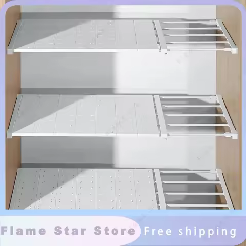 Adjustable Storage Rack Extendable Closet Shelf Closet Tension Rod Storage Organizer Shelf DIY Wardr