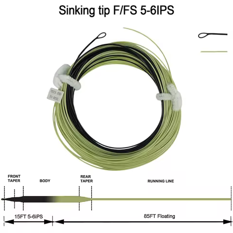 Aventik 100FT Sinking Tip Floating Line Fly Fishing Line 3-6 IPS WF4-8F/FS with 2pcs Welded Loop wit