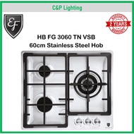 EF 60cm Stainless Steel Flush 3 Burner Cooker Hob Gas Stove HB FG 3060 TN VSB