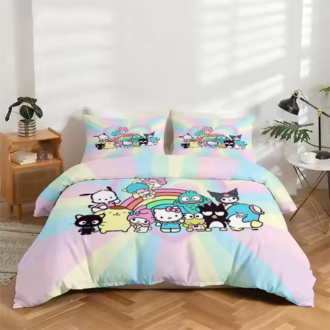 3-Piece High-Definition Digital Print Bedding Set, My Melody, Kuromi, and Little Twin Stars Cartoon 