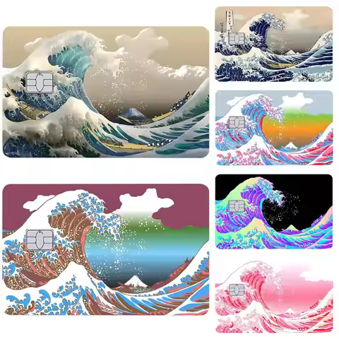 Japan Great Wave Card Stickers 4pcs HD Matte PVC Sticker Film Tape Skin for Credit Card Debit Card S