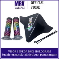 BMX Bicycle Visor Package + BMX LIFE Logo Hologram Sticker + Rainbow and Black Handgrip Bicycle Acce