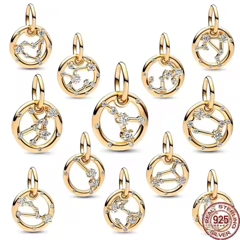 925 Silver Gold Plated Cancer Capricorn Taurus Libra Aries Pendants Charms Beads Fit Original Bracel
