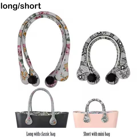 New 1 Pair Short Long Floral Print Soft Faux PU Leather Handle for Obag Classic Mini O Bag Women Sho