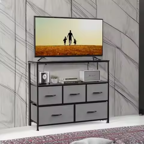 TV Stand for Bedroom, TV Dresser for 45 inches, Media Console Table, Entertainment Center with 5 Fab