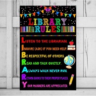 Library Rules Poster Canvas Gifts For Students Teacher Librarian Motivational Classroom Welcome Wall