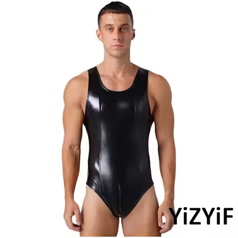 Mens Daring Patchwork Bodysuit with Strategic Pouch And Back Zipper Design Bold One Piece Leotard Ju