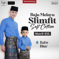 QAYRAA 2025🪔 Baby Blue Baju Melayu Soft Cotton Slim Fit Cekak Musang Ayah dan Anak Sedondon Family S