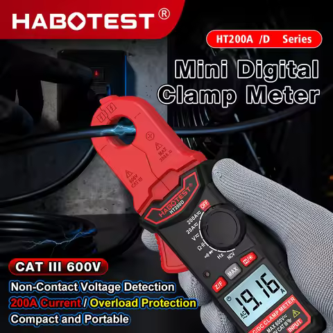 HABOTEST HT200A/D Digital True RMS Multimeter AC/DC 200A Clamp Tester Capacitance Measurement 20MHz 