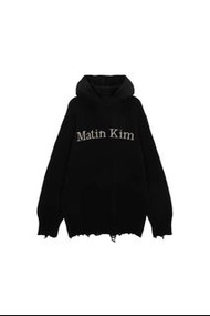 韓國品牌 Matin Kim 針織 破壞 拼接 字體 連帽 帽踢