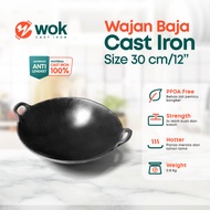 Seasoned Cast Steel Wok 12 Pieces (30cm) Thick / Cast Iron Wok / Cast Iron Wok / Frying Pan