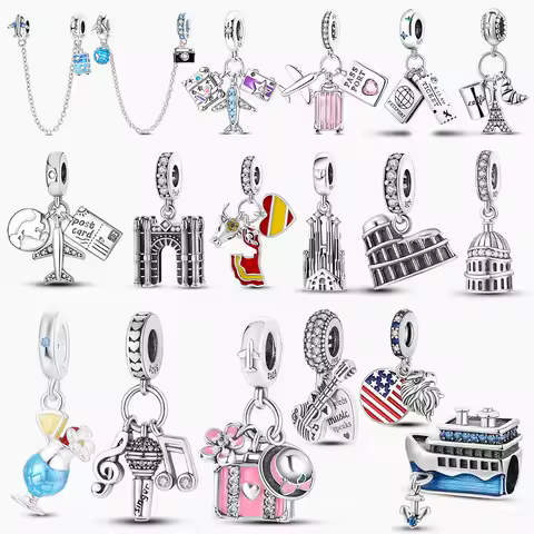 Hot Sale Airplane Suitcase Guitar Beads 925 Sterling Silver Dangle Charms Fit Original Bracelet Jewe