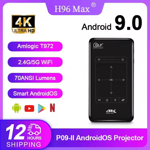 P09-II Portable DLP Mini Pocket Projector Android 9.0 2GB RAM 32GB ROM WIFI5 BT4.2 4K HD Beamer Home