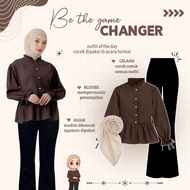 Choco Series Women's Suit | One Set 3in1 | OOTD Coffee | Blouse + Pants + Hijab - BU139N