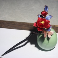 Peony Hair Accessories Silk Cheongsam Accessories Fugui Velvet Flower Headdress Antique Filigree Cla
