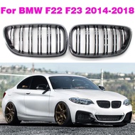 Carbon Fiber Color Dual Slat Front Hood Kidney Grilles Grill Compatible For BMW F22  F23 M2 2014-201