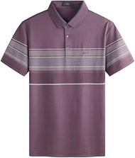 MMLLZEL Summer lapel striped mulberrys silk short-sleeved T-shirt for men's ice silk polo shirt (Color : D, Size : XL code)