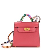 Hermès Rose Lipstick Tadelakt Micro Mini Kelly Twilly Bag Charm Gold Hardware, 2021