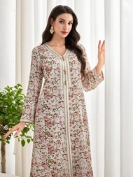 SHEIN Najma Vestido largo de mujer con elegante estampado floral de mangas largas