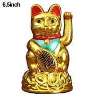 Chinese Lucky Waving Cat Beckoning Maneki Neko Gold Fortune Feng Shui 6.5" Inch Lucky Cat