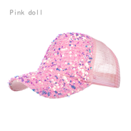 Búp bê màu hồng mùa hè lưới sequin giản dị Mũ chống nắng che nắng thoáng khí