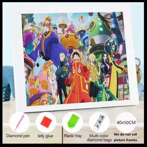 1PC 5D DIY Full Drill Diamond Painting Kit, Large 40x50CM One Piece Anime Luffy Straw Hat Pirates Cr