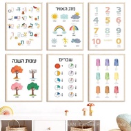 Hebrew Alphabet  Number Nursery Wall Art Canvas Nordic Style Educational Posters Weather Theme Kids 
